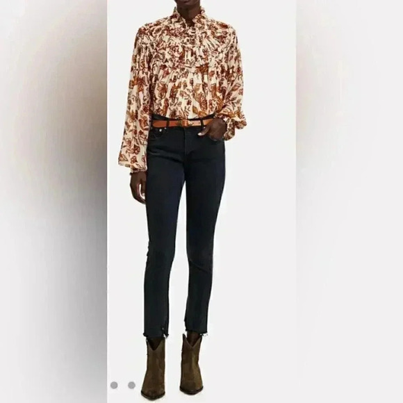 NWT AGOLDE “Toni Feral” black frayed 5 pocket stretch straight denim jean 32 - Picture 1 of 7